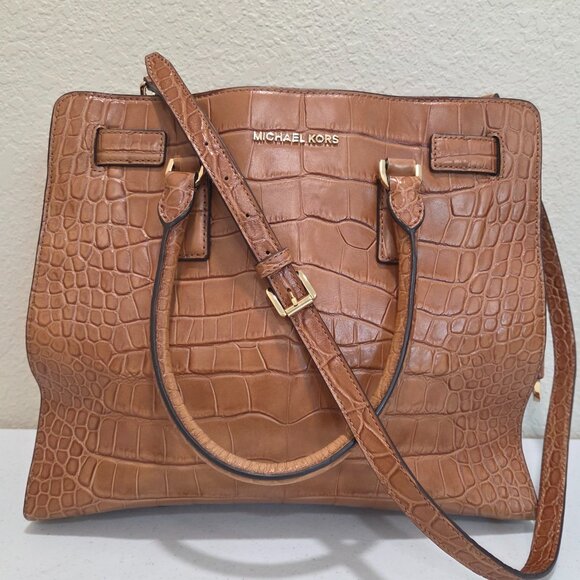 Michael Kors Fall Color Croc Embossed Dillon Satchel Tote Over the Shoulder - Picture 1 of 16